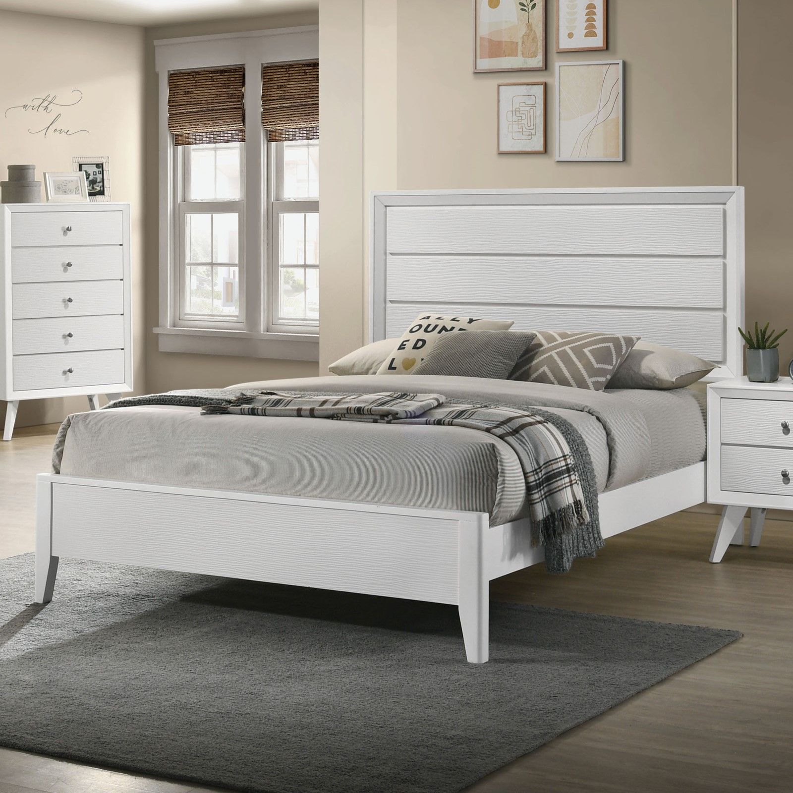 White King Size Bed 2x Nightstands