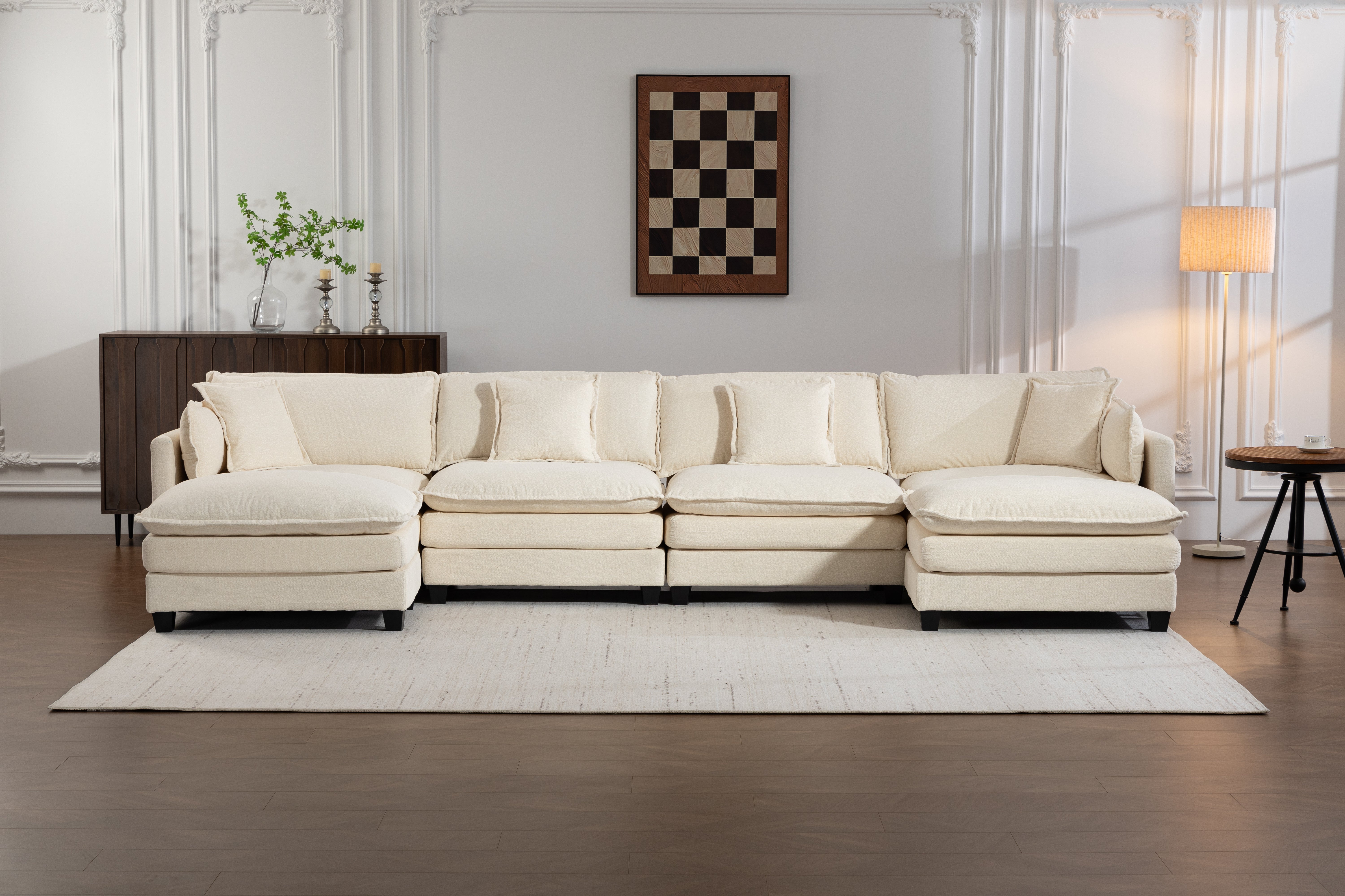 Modern 4-Seat Sectional Sofa with 2 Ottomans
