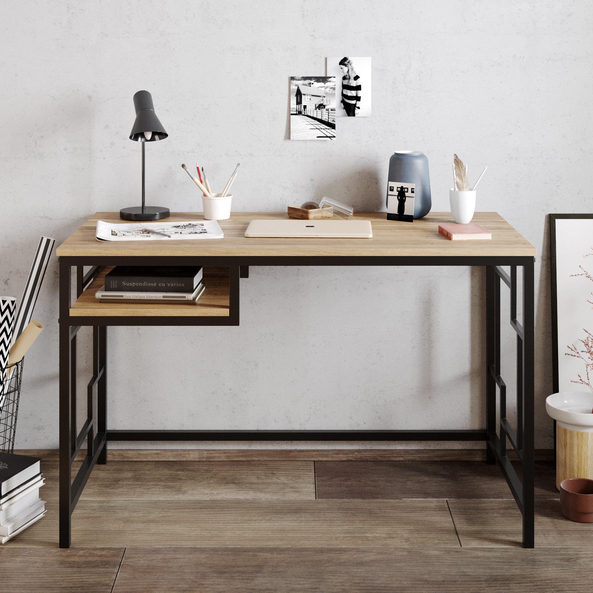 Victory 47'' Wide Metal Engineered Wood Computer Desk with Shelf