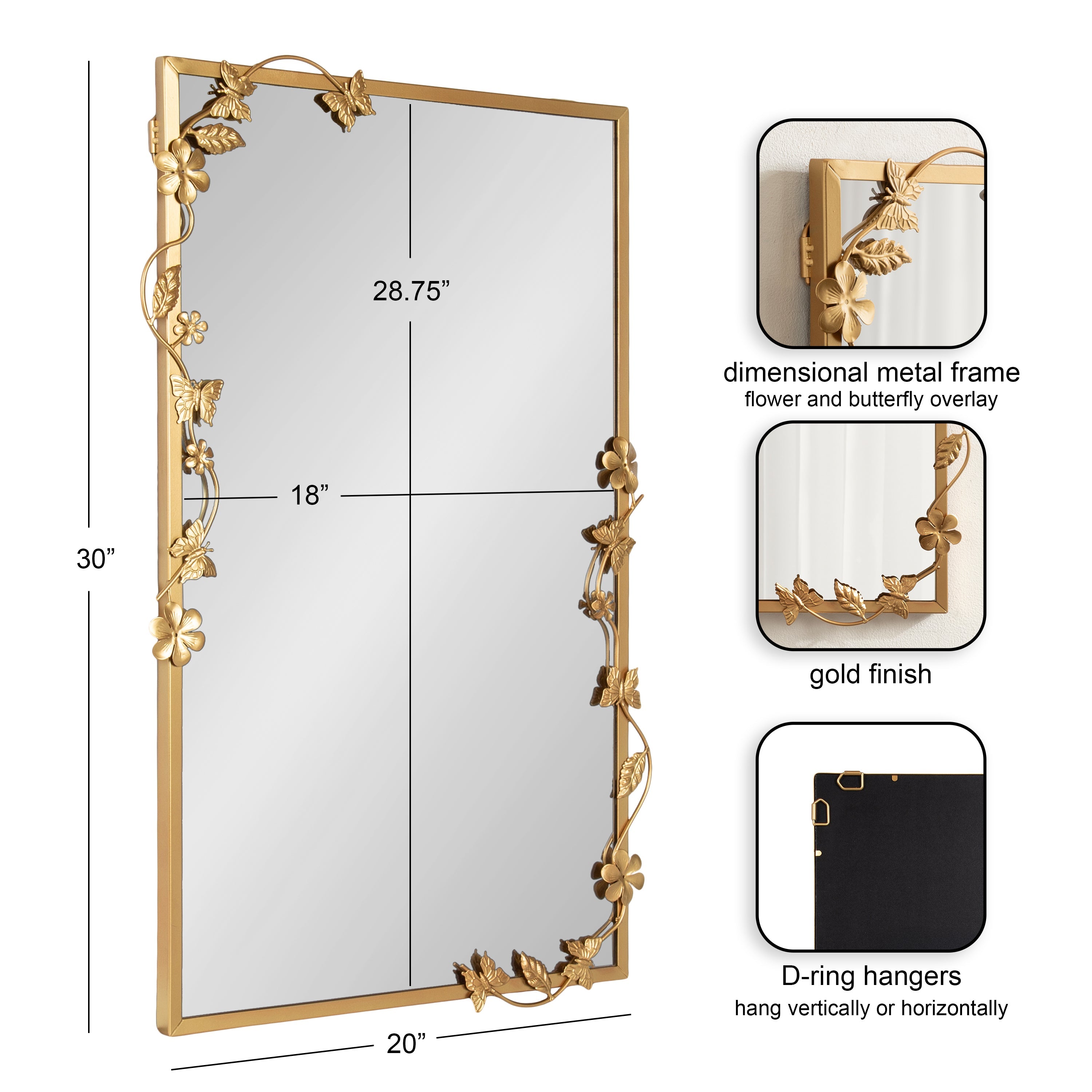 Rosella Floral Rectangular Mirror Metal