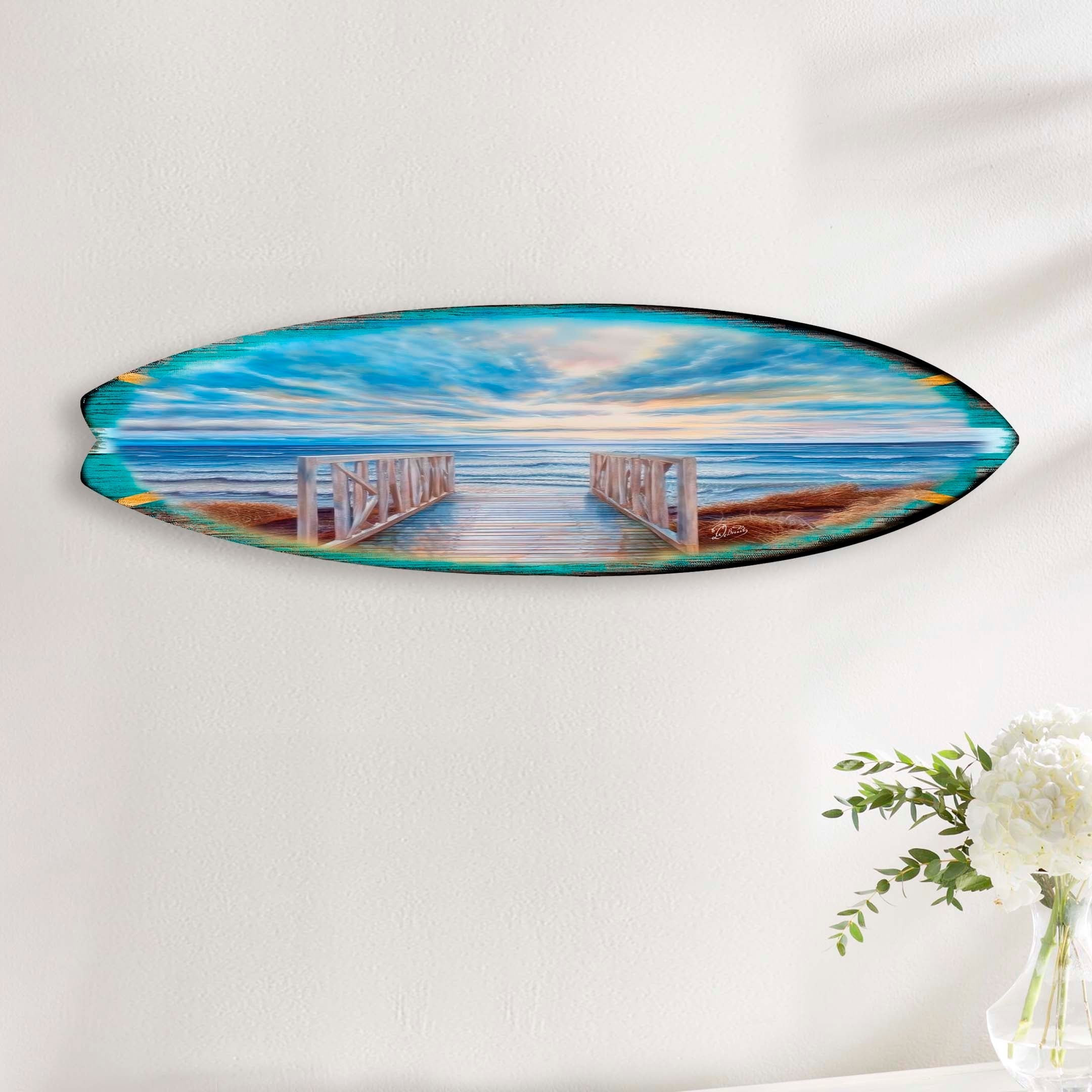 Wooden Pier Surfboard Coastal Wall Art