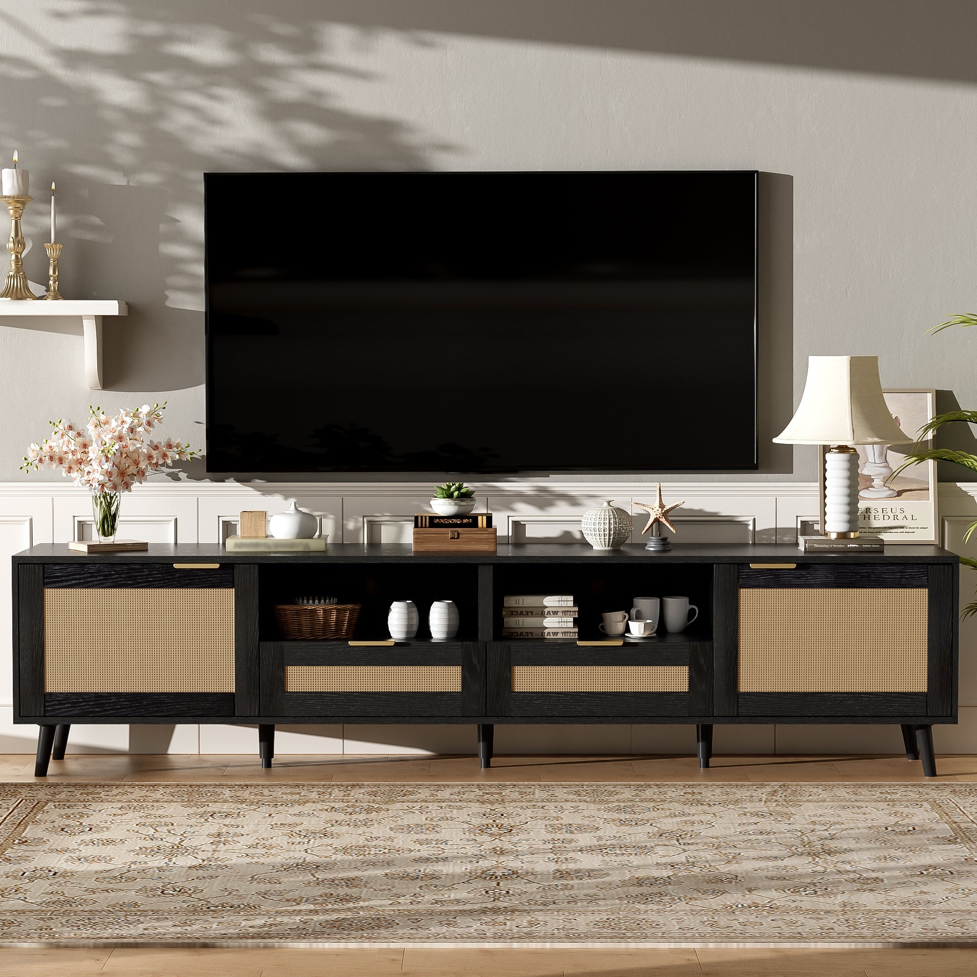 Rattan TV Stand for TVs up to 85''
