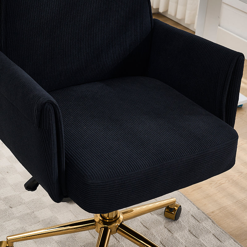 Mid-Back Liftable Office Chair - Striped Fabric - Black