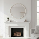 White 24 inch Wavy Round Solid Wood Frame Mirror
