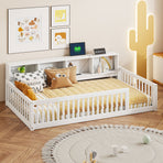 Wood Twin XL Bed with Storage Cabinets
