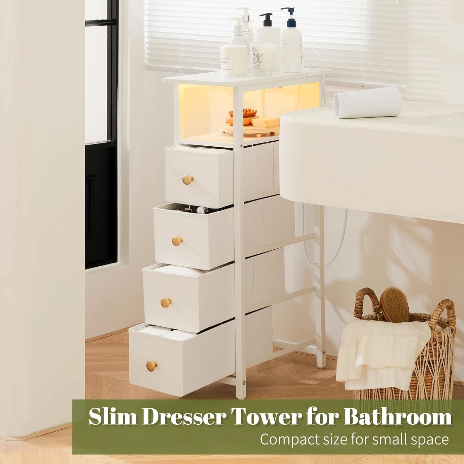 LED Narrow Nightstand With Wireless Charging