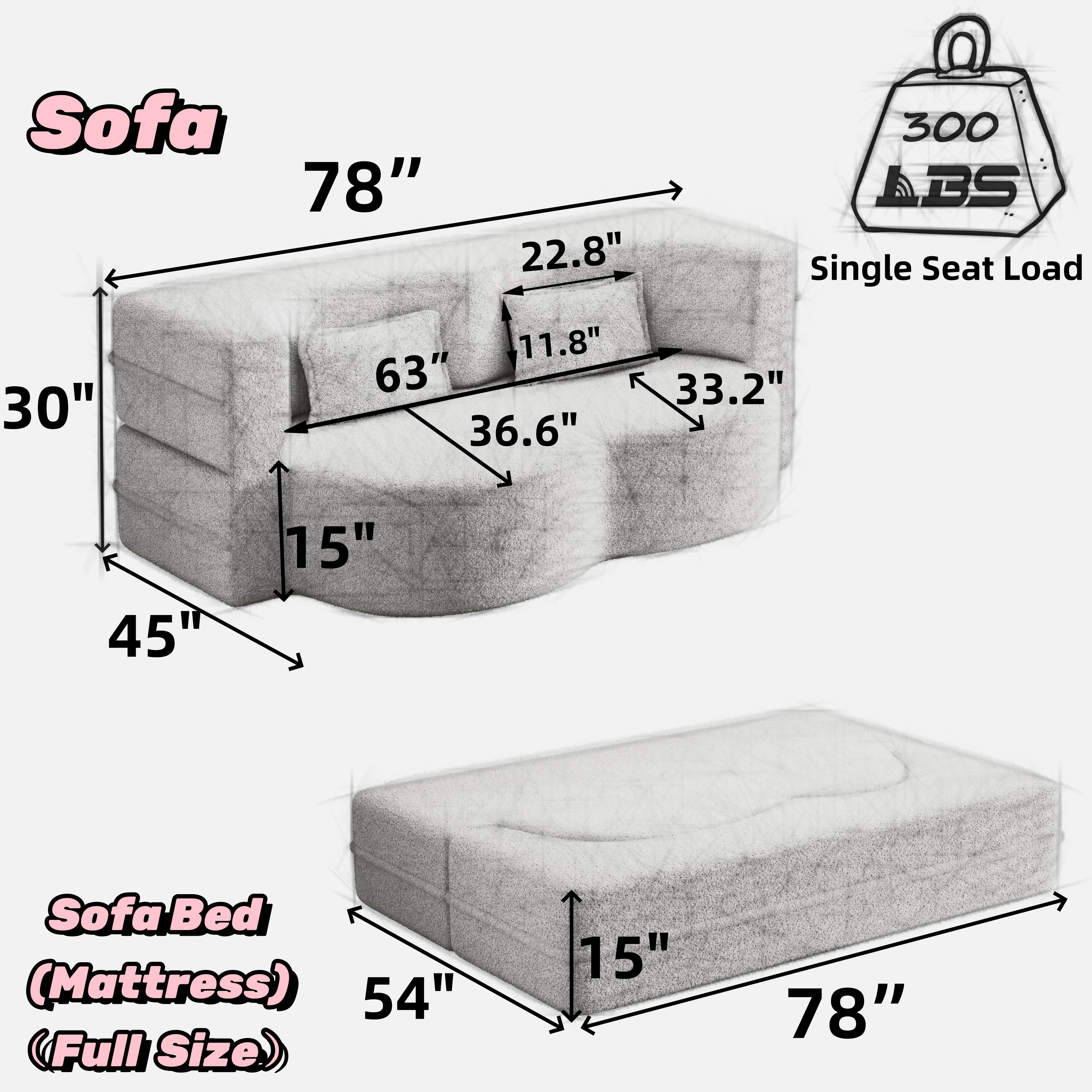 Modern Floor Sofa with 2 Pillows
