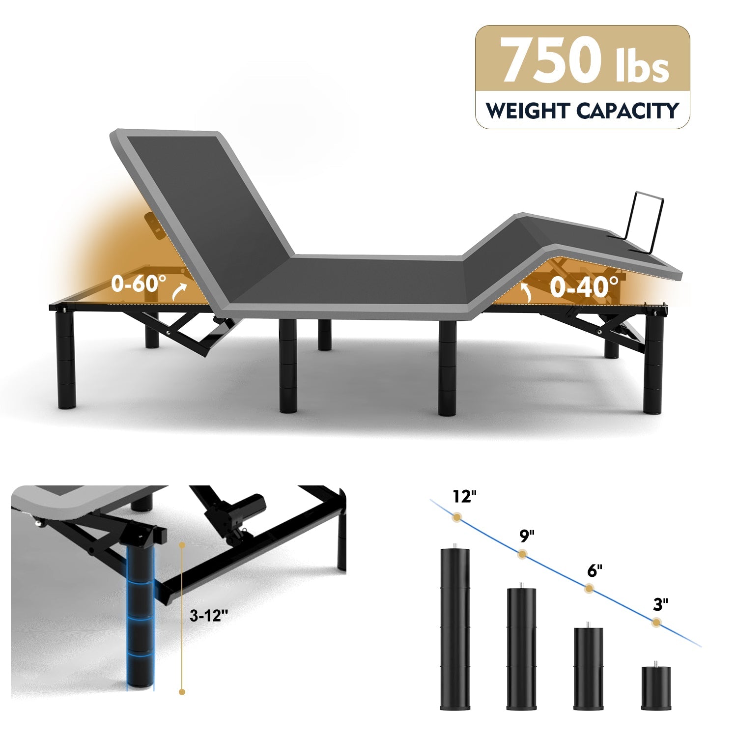 Queen Adjustable Bed Frame with Massage Head & Foot Incline