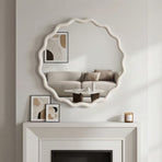 White 24 inch Wavy Round Solid Wood Frame Mirror