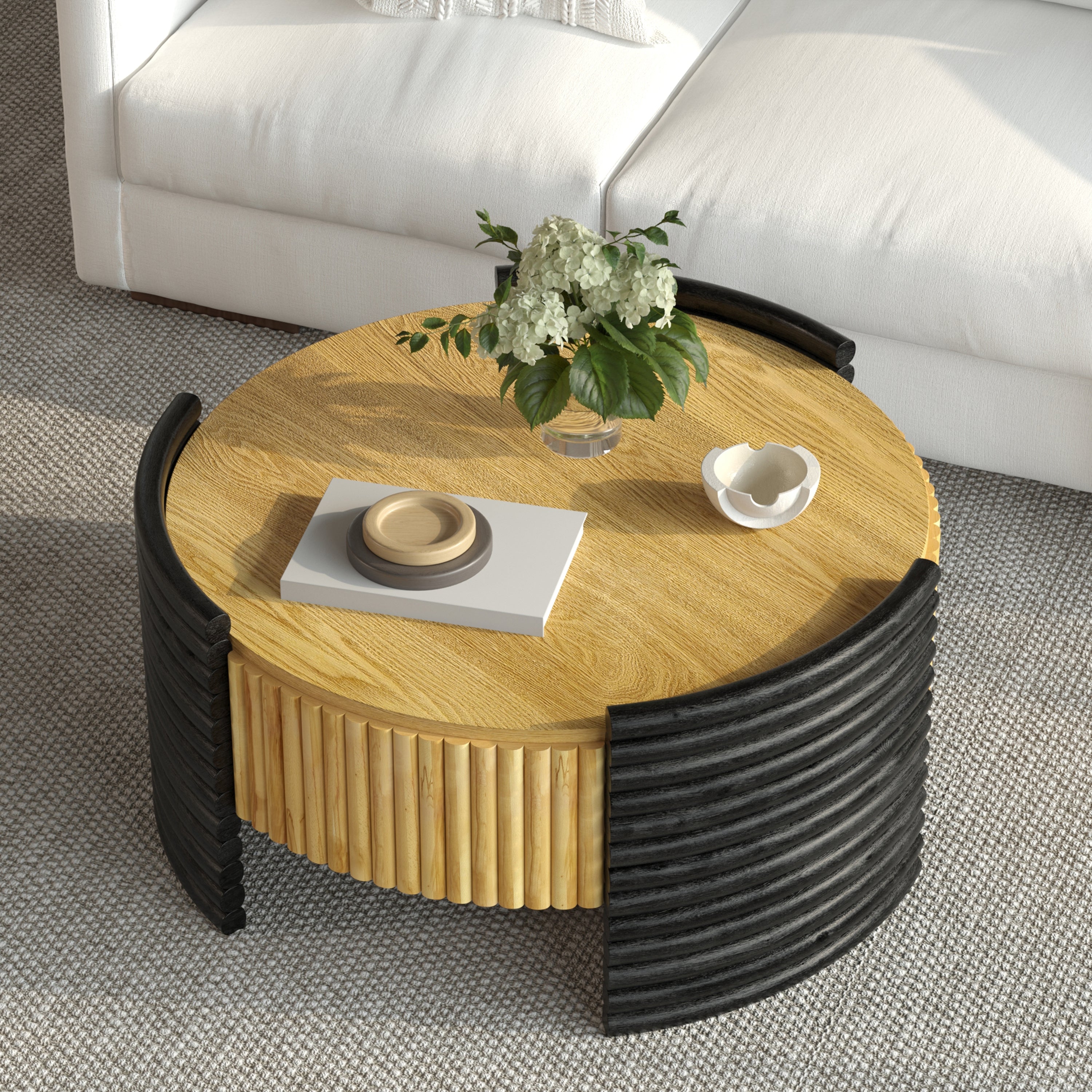 Modern Colorblocked Striped Coffee Table