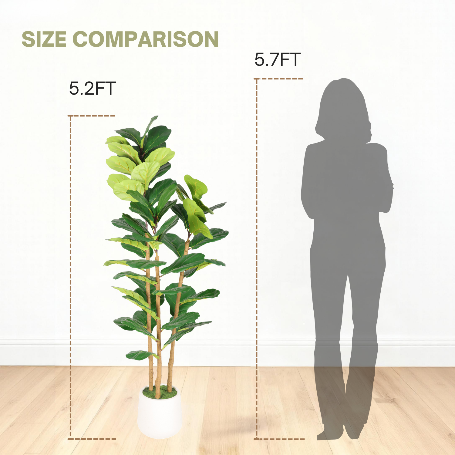 5.2FT Artificial Fiddle Leaf Fig Tree With Decorative Pot