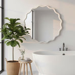 White 24 inch Wavy Round Solid Wood Frame Mirror