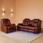 Techno Power Reclining Brown Leather Sofa Set