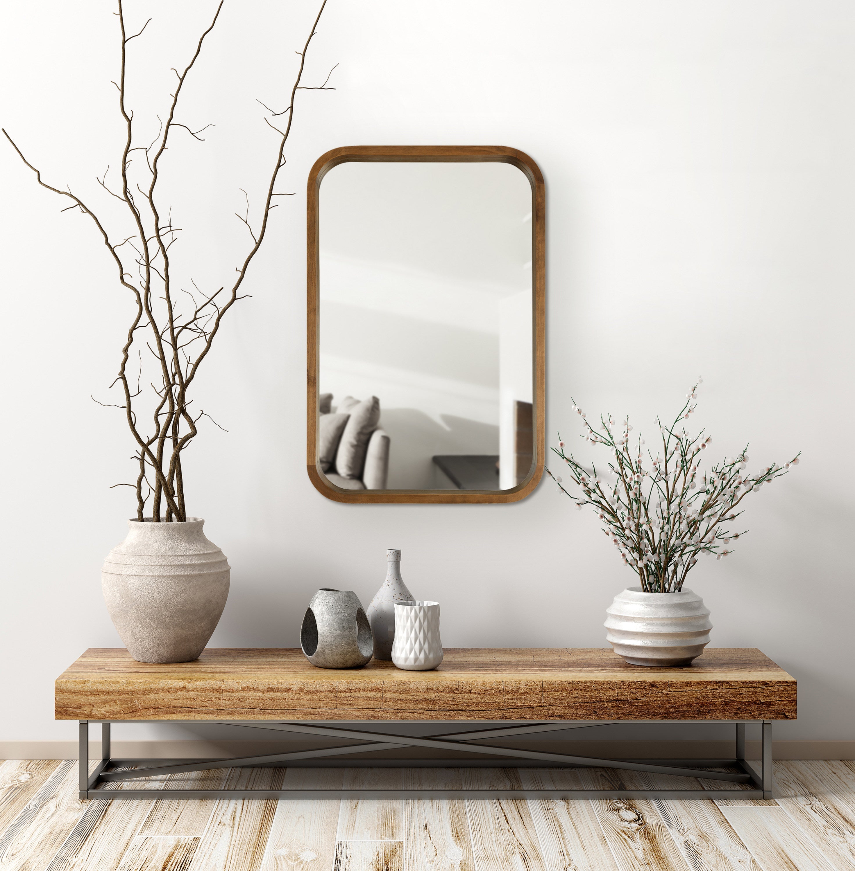 Hutton Wood Framed Radius Rectangle Mirror