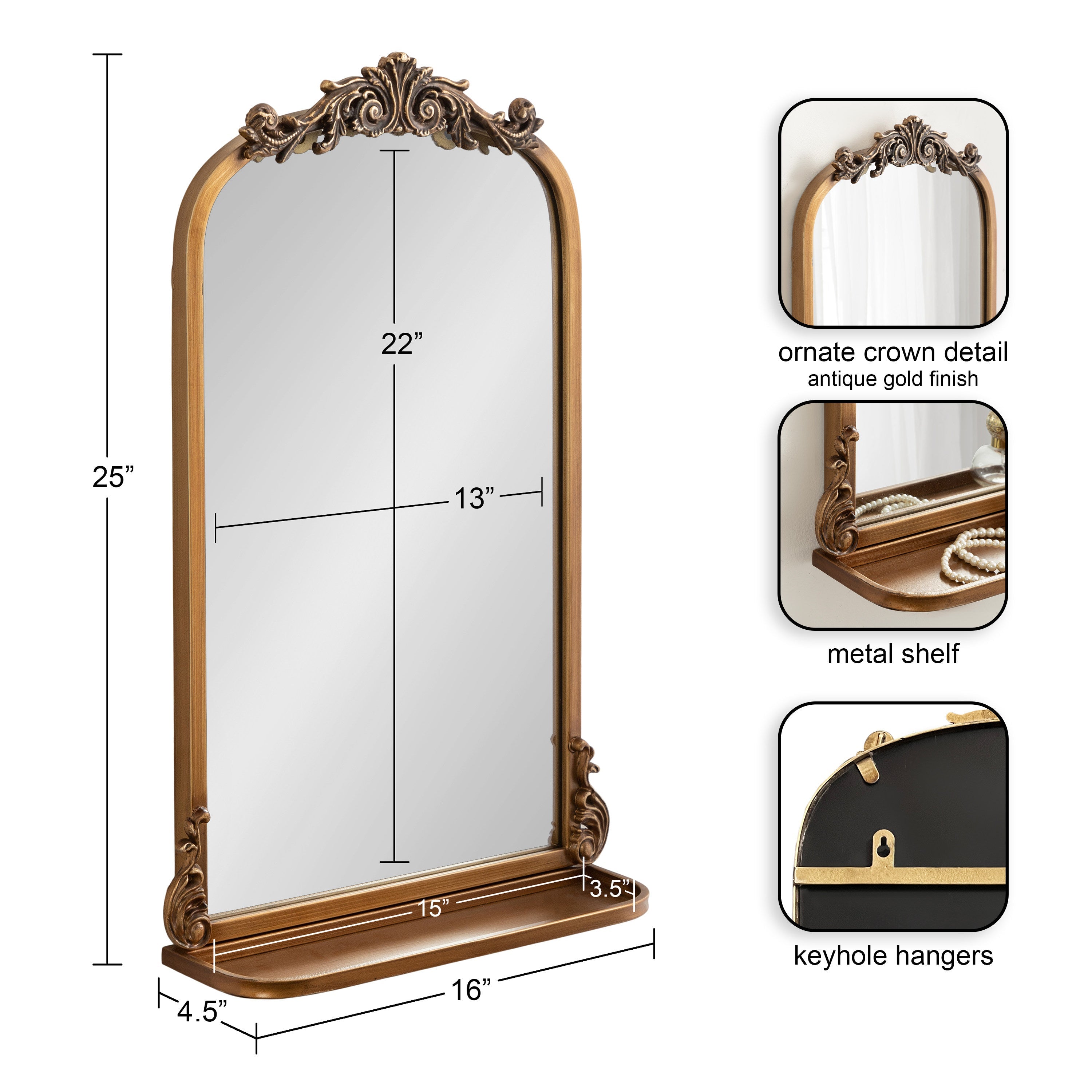 Arendahl Traditional Arch Mirror with Shelf