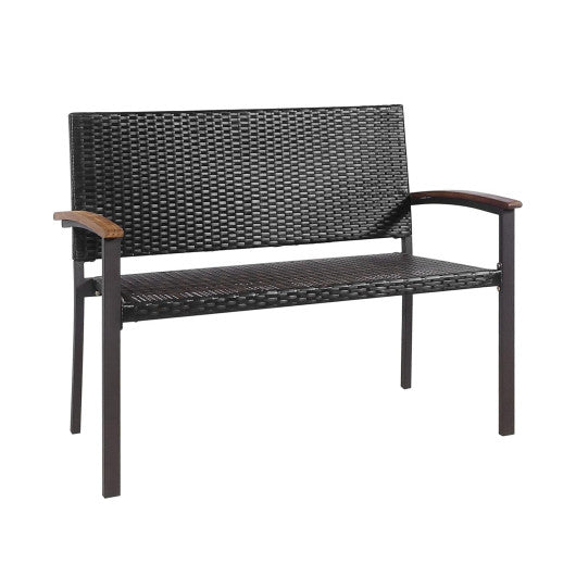 Patio Wicker Bench with Armrest