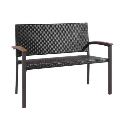 Patio Wicker Bench with Armrest