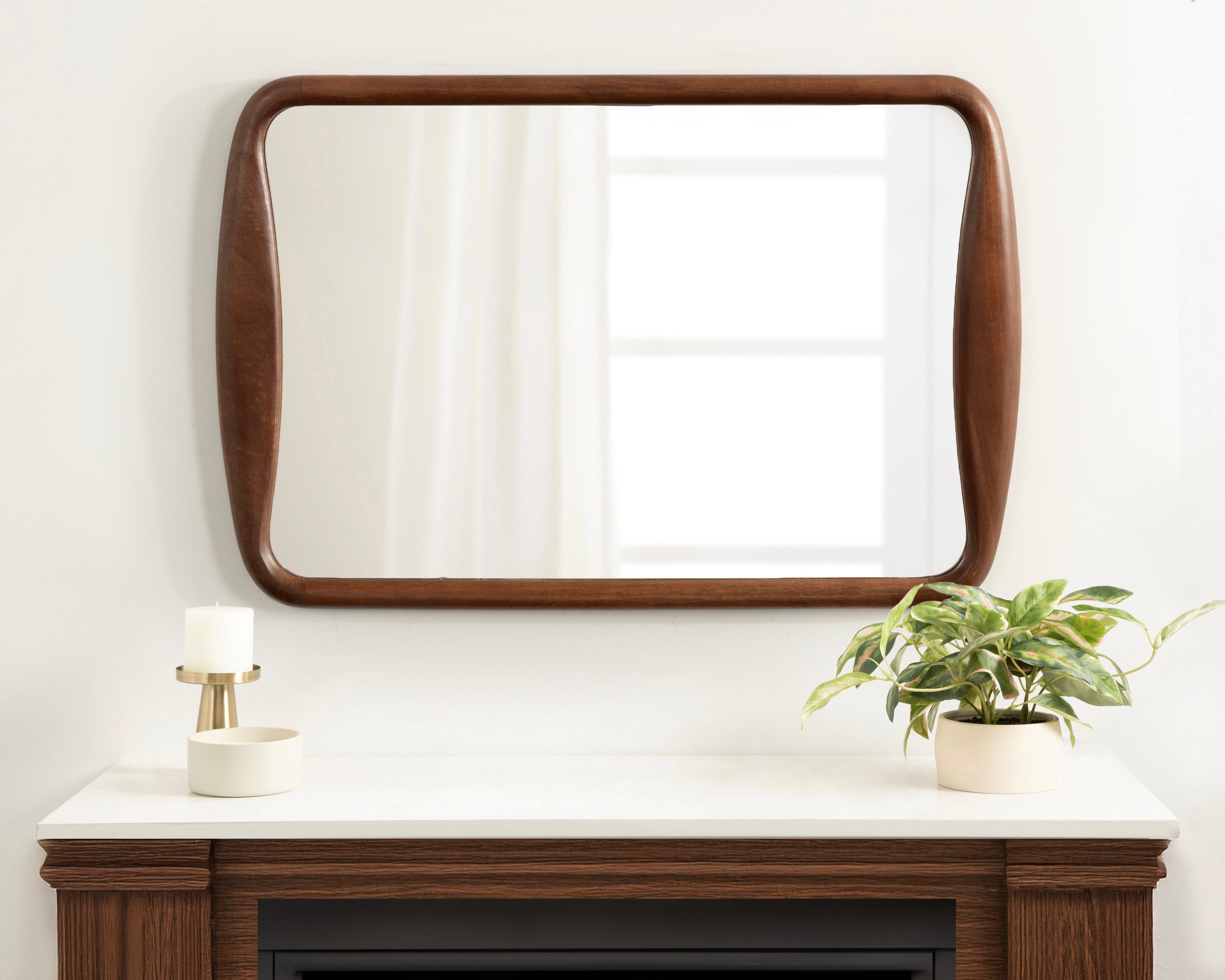 Hera Radius Rectangle Wood Mirror