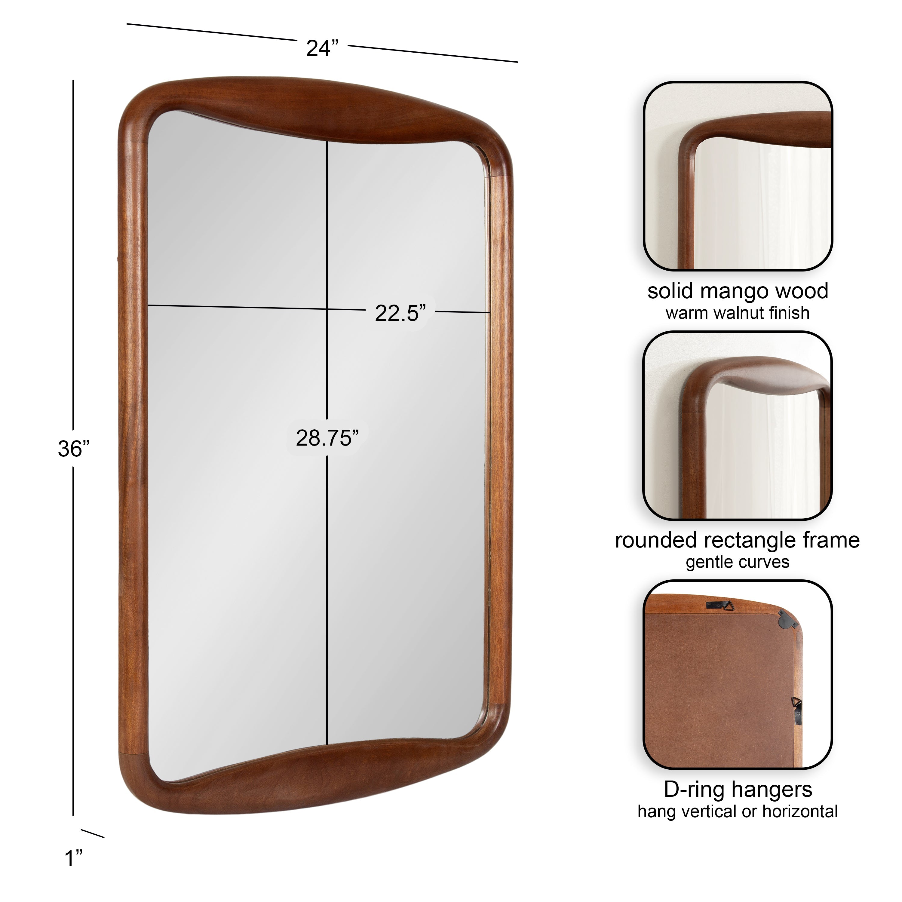 Hera Radius Rectangle Wood Mirror