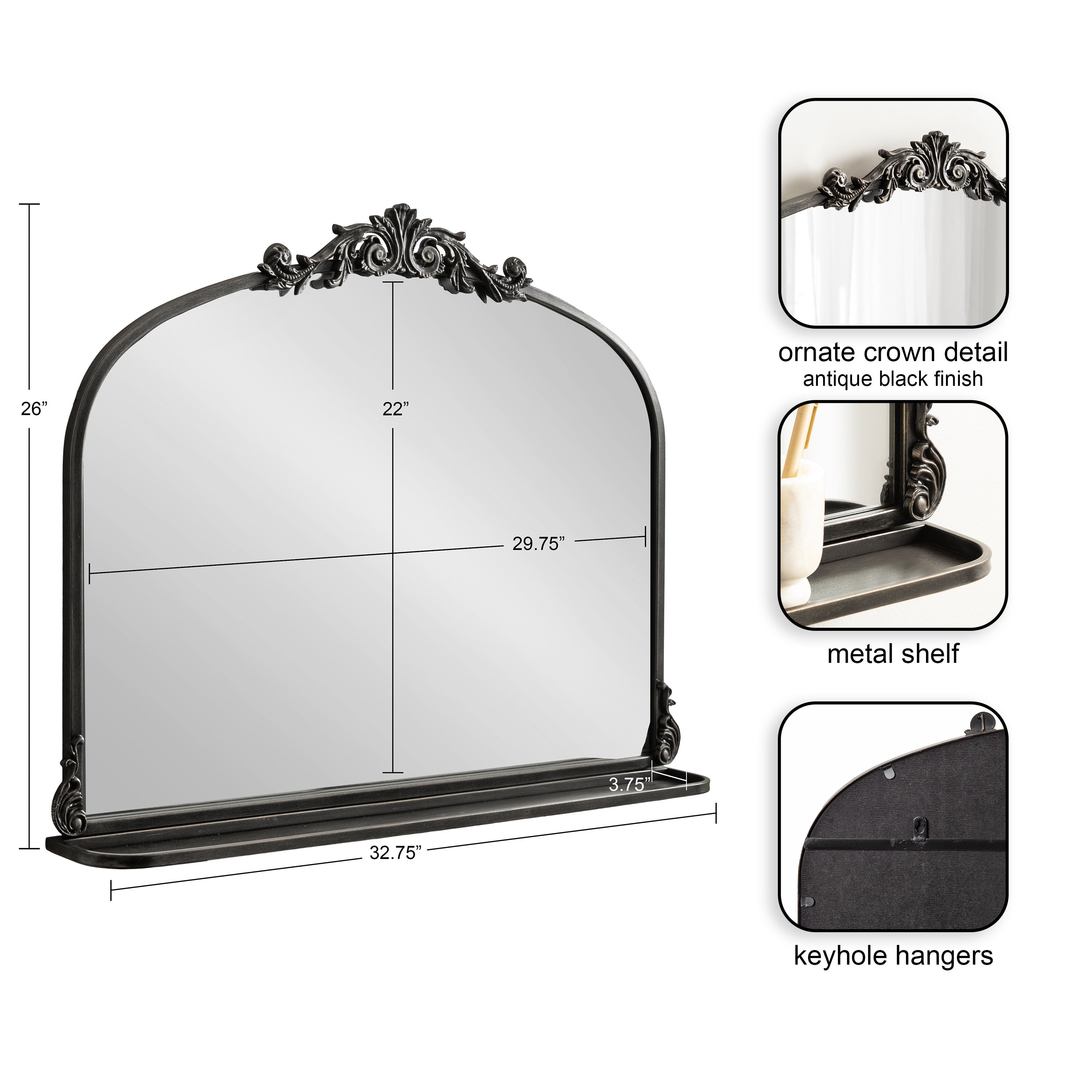 Arendahl Traditional Arch Mirror with Shelf