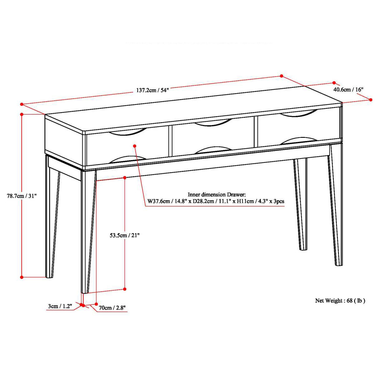 Harper 54 Inch Wide Solid Wood Console