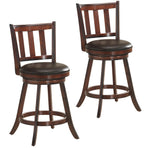 Set of 2 - 360 Degree Swivel Wooden Counter Height Bar Stool Set with Cushioned Seat