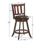 Set of 2 - 360 Degree Swivel Wooden Counter Height Bar Stool Set with Cushioned Seat