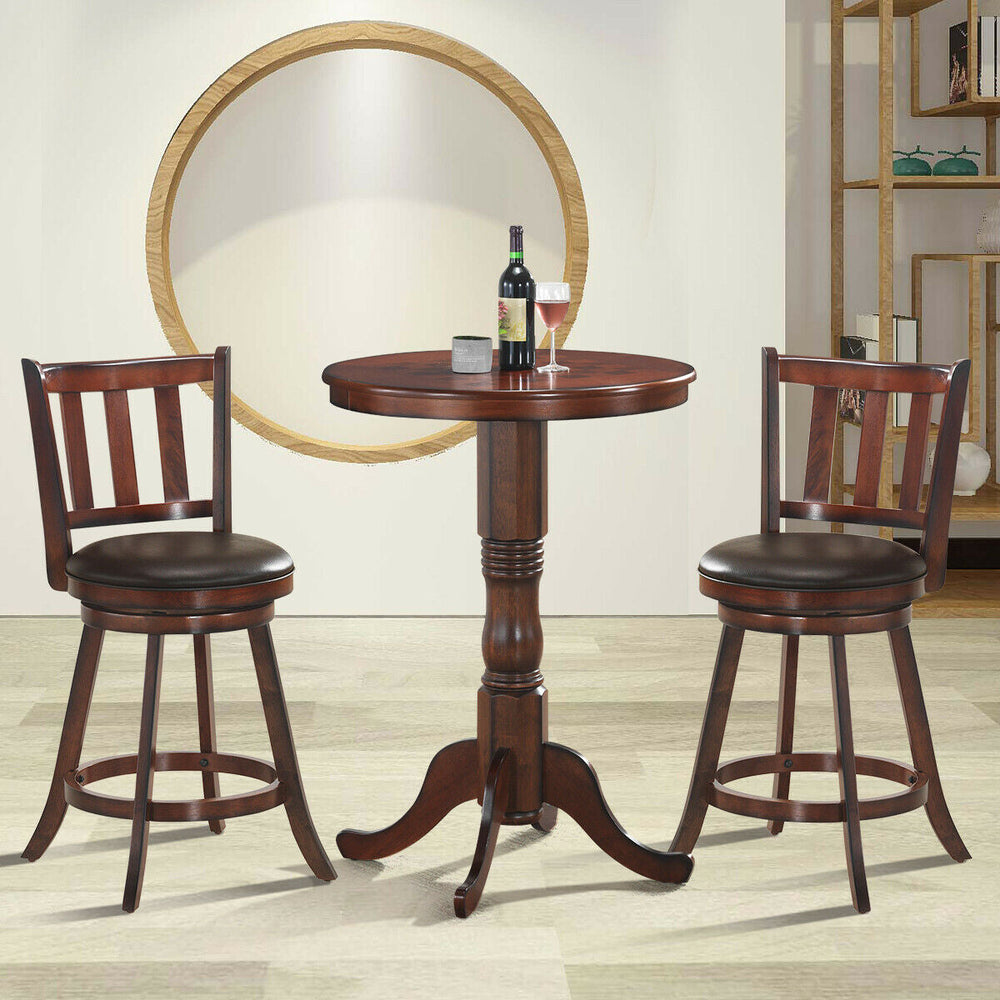 Set of 2 - 360 Degree Swivel Wooden Counter Height Bar Stool Set with Cushioned Seat