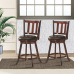 Set of 2 - 360 Degree Swivel Wooden Counter Height Bar Stool Set with Cushioned Seat