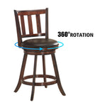 Set of 2 - 360 Degree Swivel Wooden Counter Height Bar Stool Set with Cushioned Seat