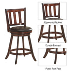 Set of 2 - 360 Degree Swivel Wooden Counter Height Bar Stool Set with Cushioned Seat