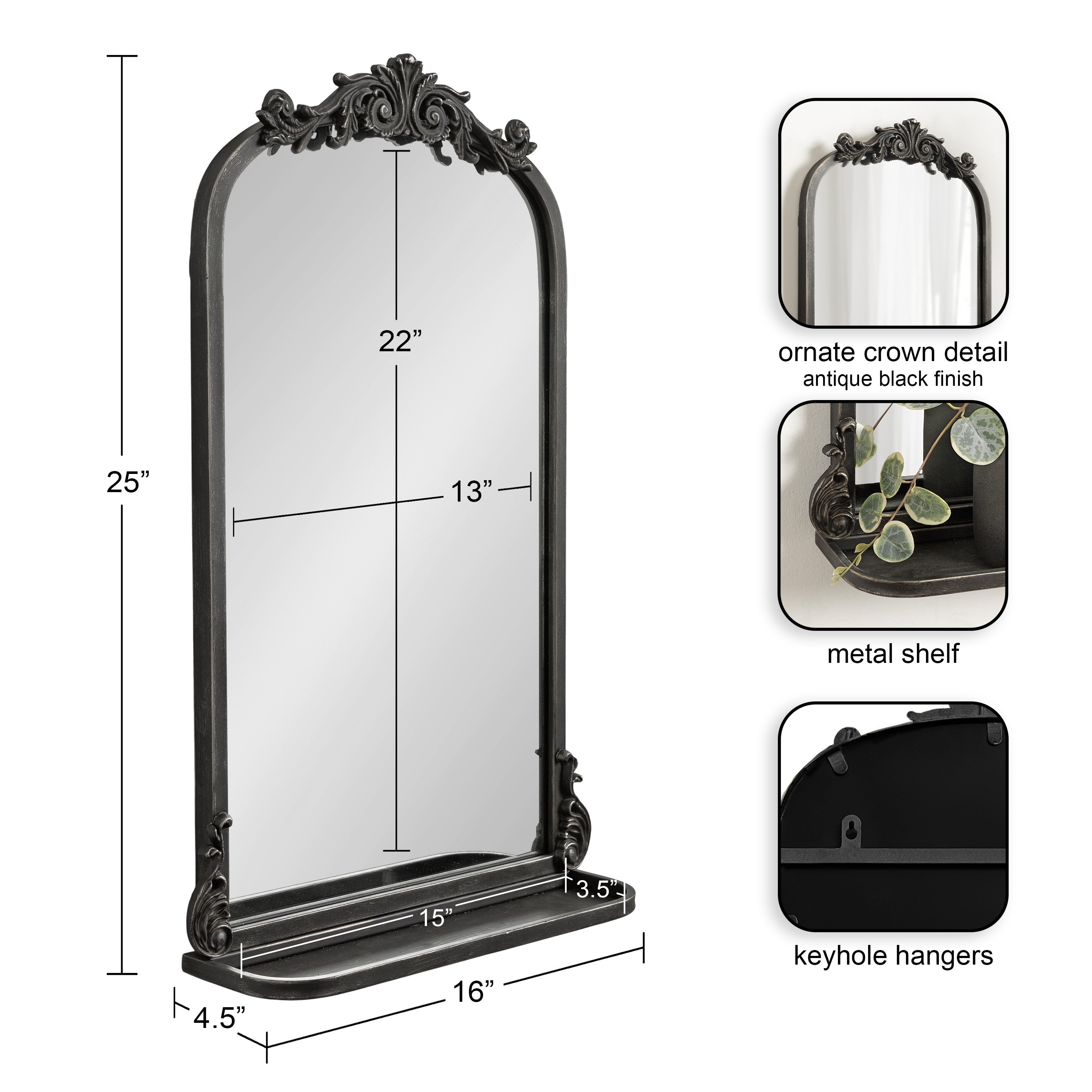 Arendahl Traditional Arch Mirror with Shelf