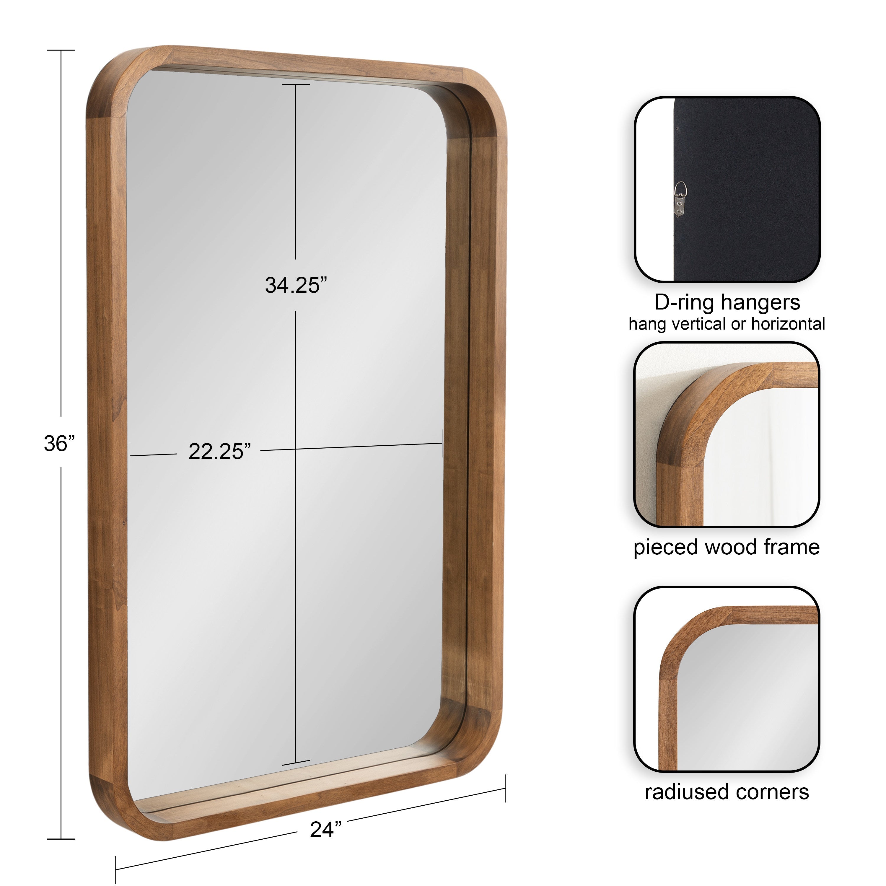 Hutton Wood Framed Radius Rectangle Mirror