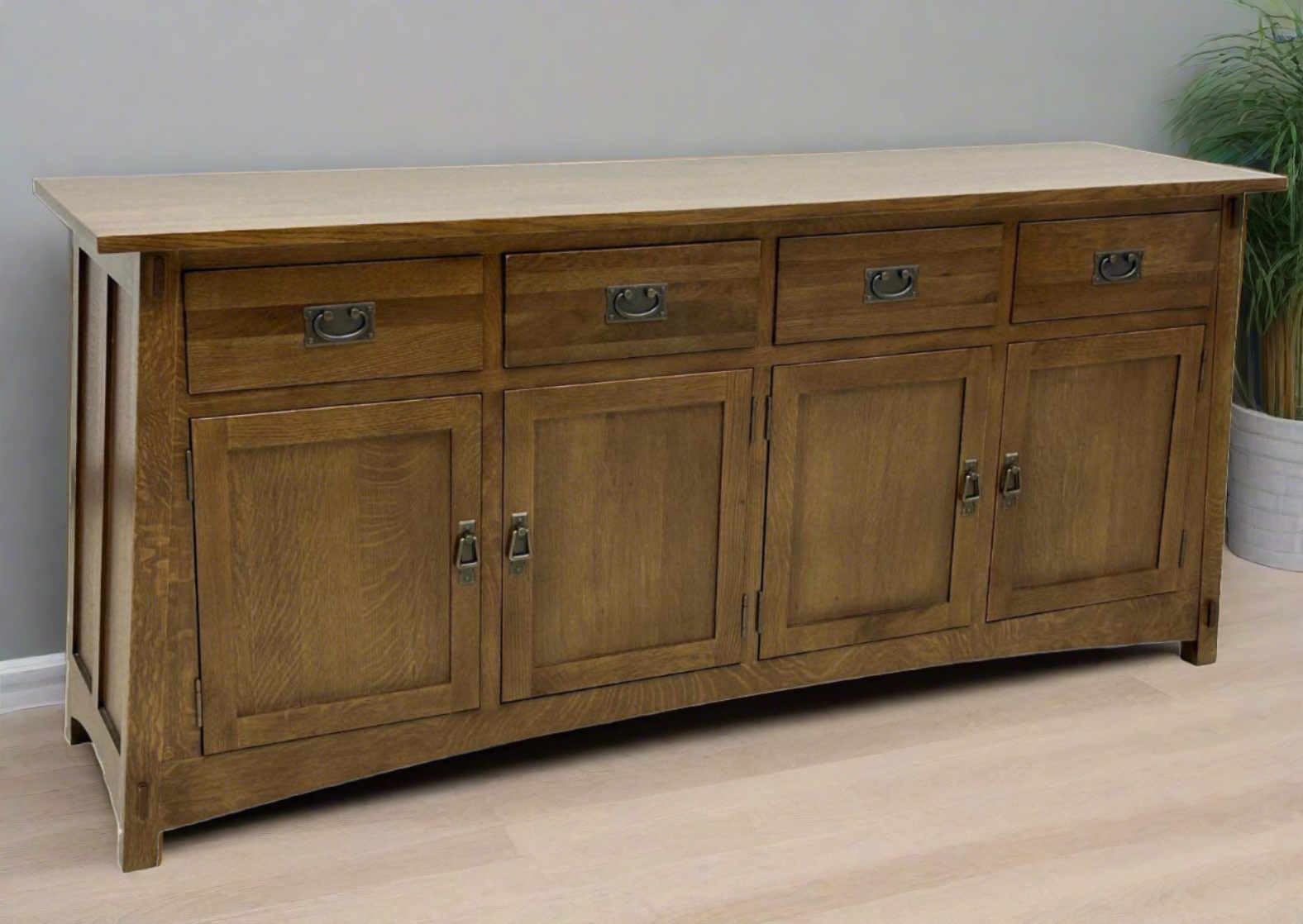 Mission 4 Door 4 Drawer Oak Sideboard - Walnut