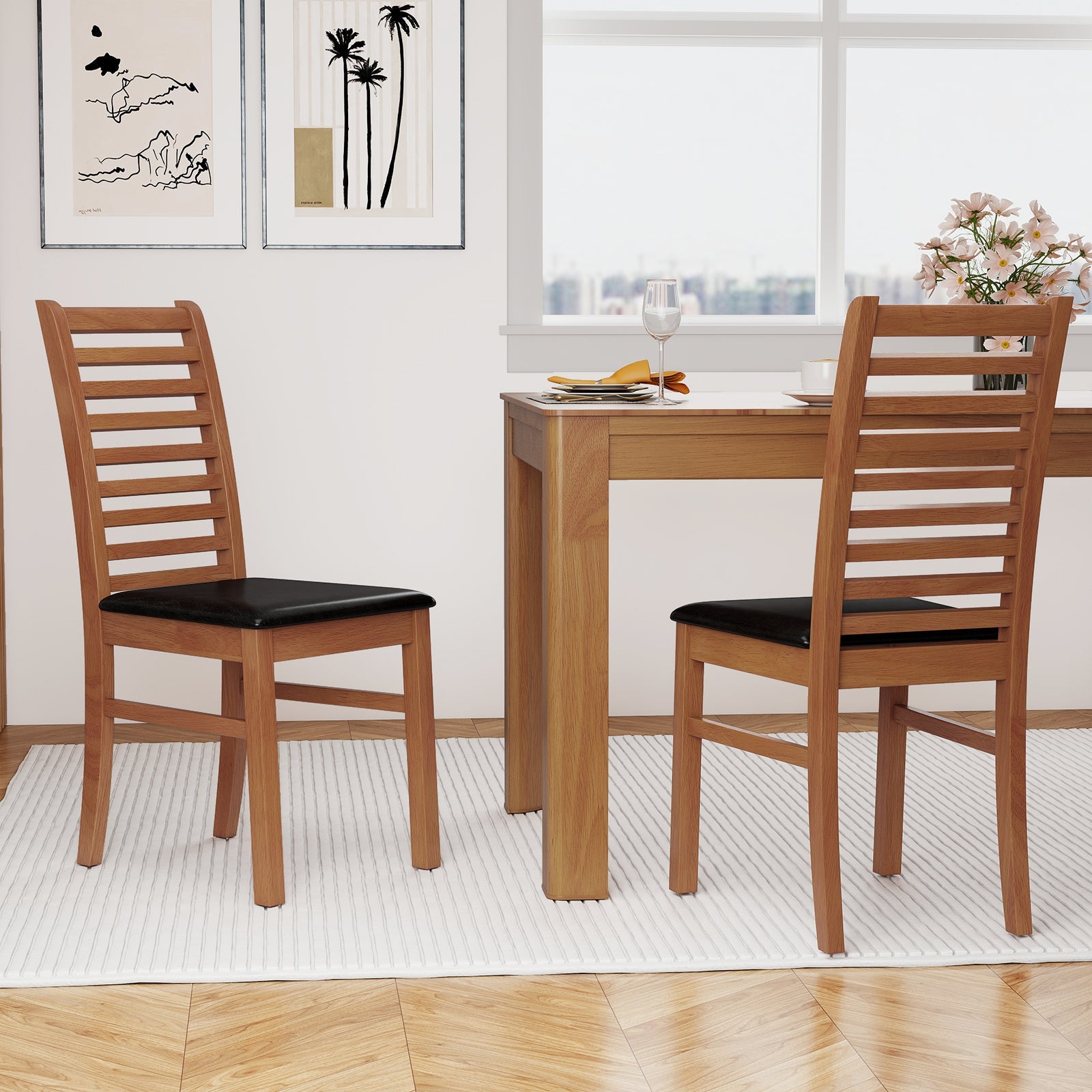 Set of 2 Wooden Dining Chair with Rubber Wood Legs