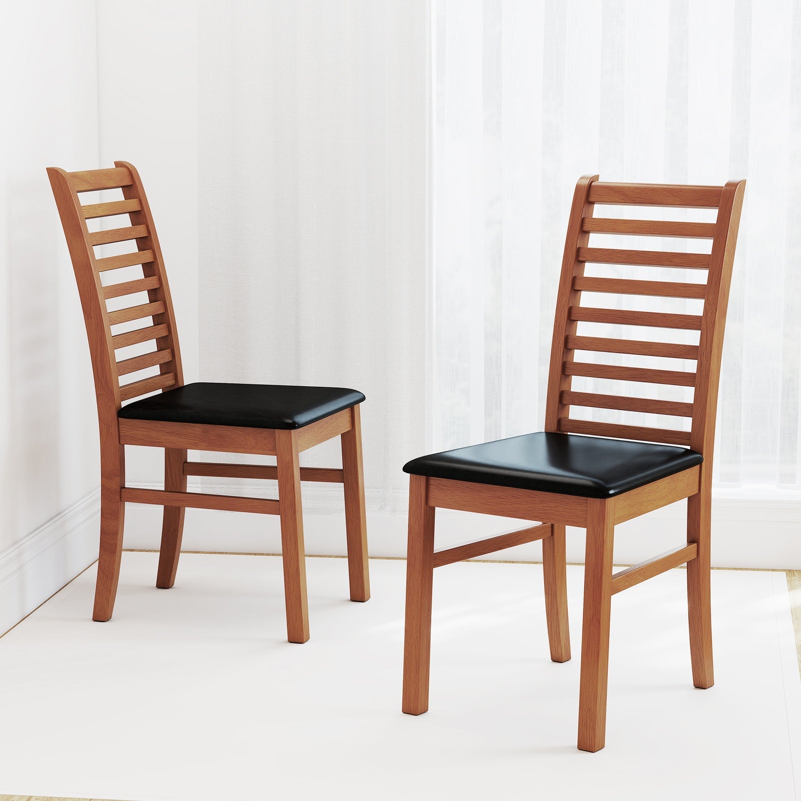 Set of 2 Wooden Dining Chair with Rubber Wood Legs