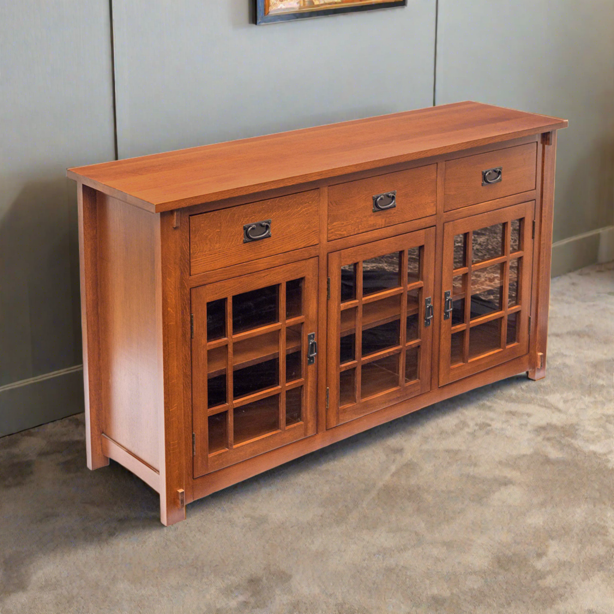 (Micheal's Cherry) Craftsman Mission Solid Oak Sideboard - 65