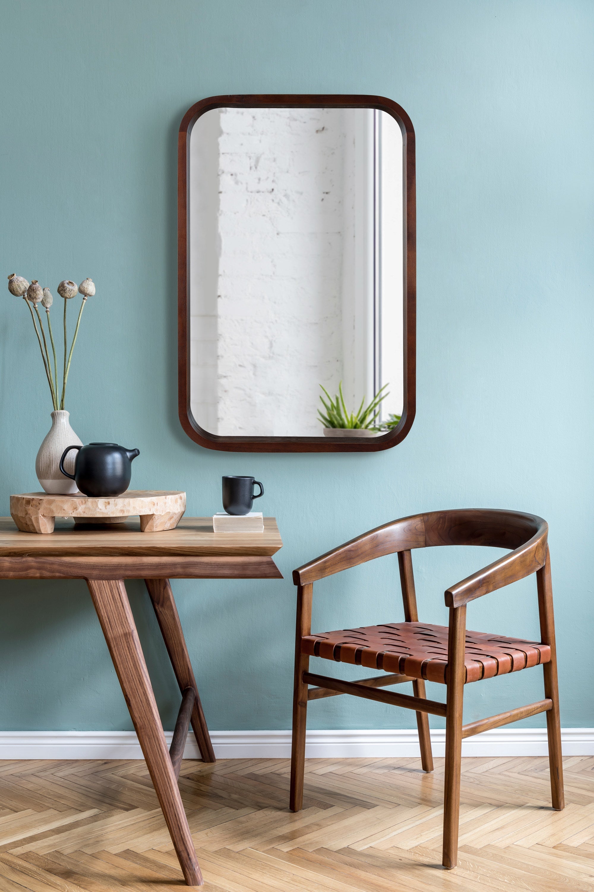 Hutton Wood Framed Radius Rectangle Mirror