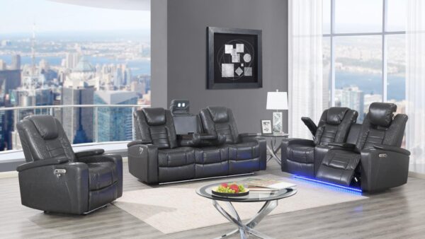 Power reclining sofa and loveseat